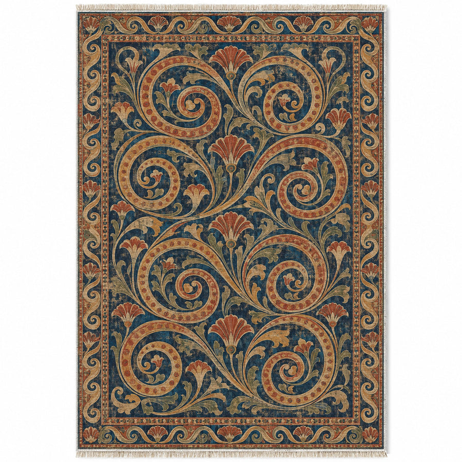 Spiral Court Indigo & Rust Mediterranean Washable Rug