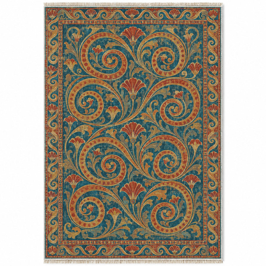 Spiral Court Peacock & Ochre Mediterranean Washable Rug