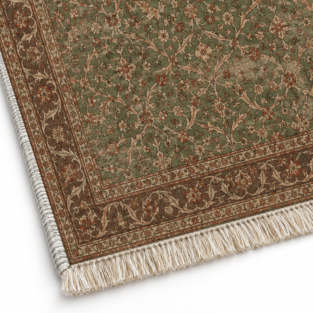 Split Leaf Network Brown washable rug close-up of the printed chenille