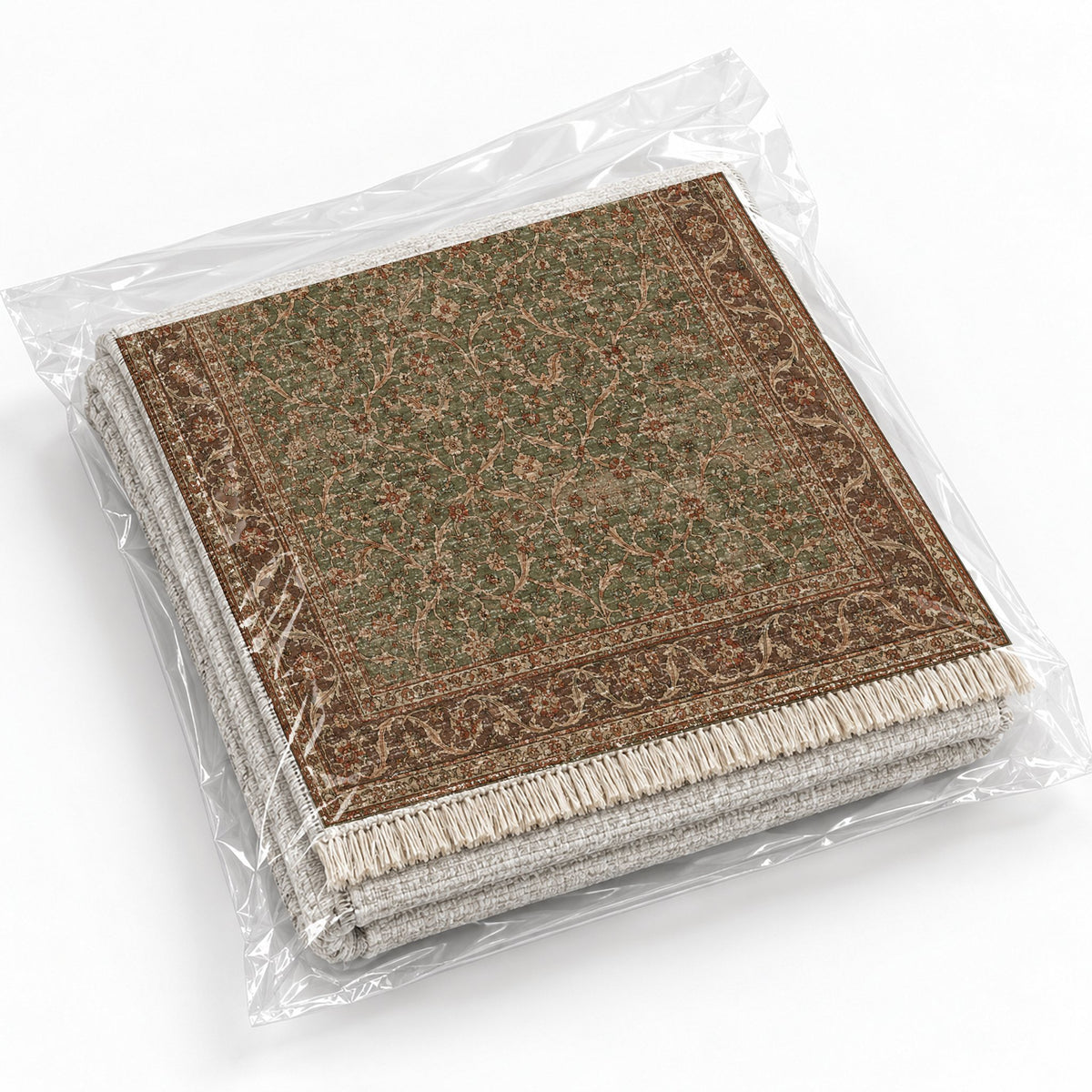 Split Leaf Network Brown washable rug rolled and packaged