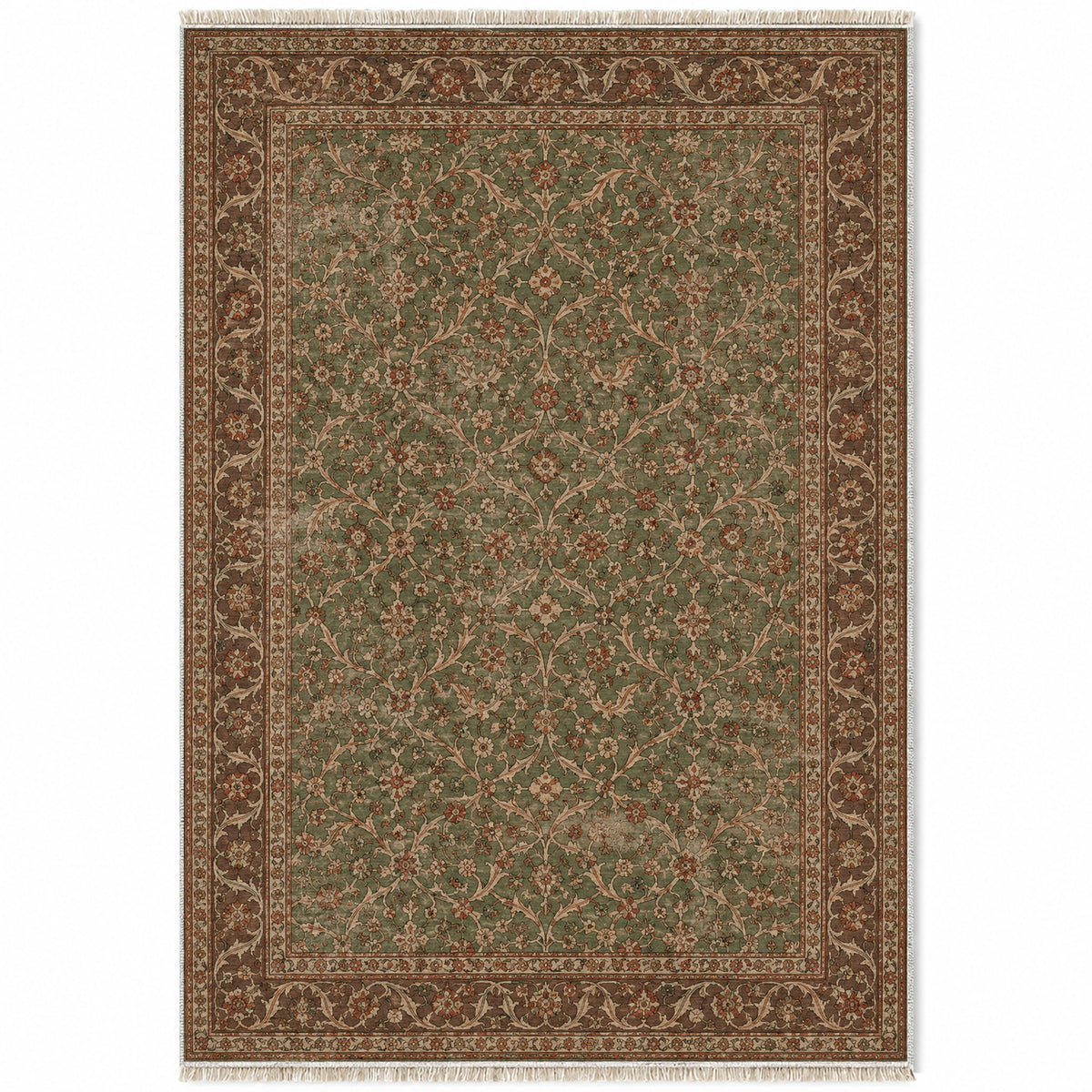Split Leaf Network Brown washable rug top view