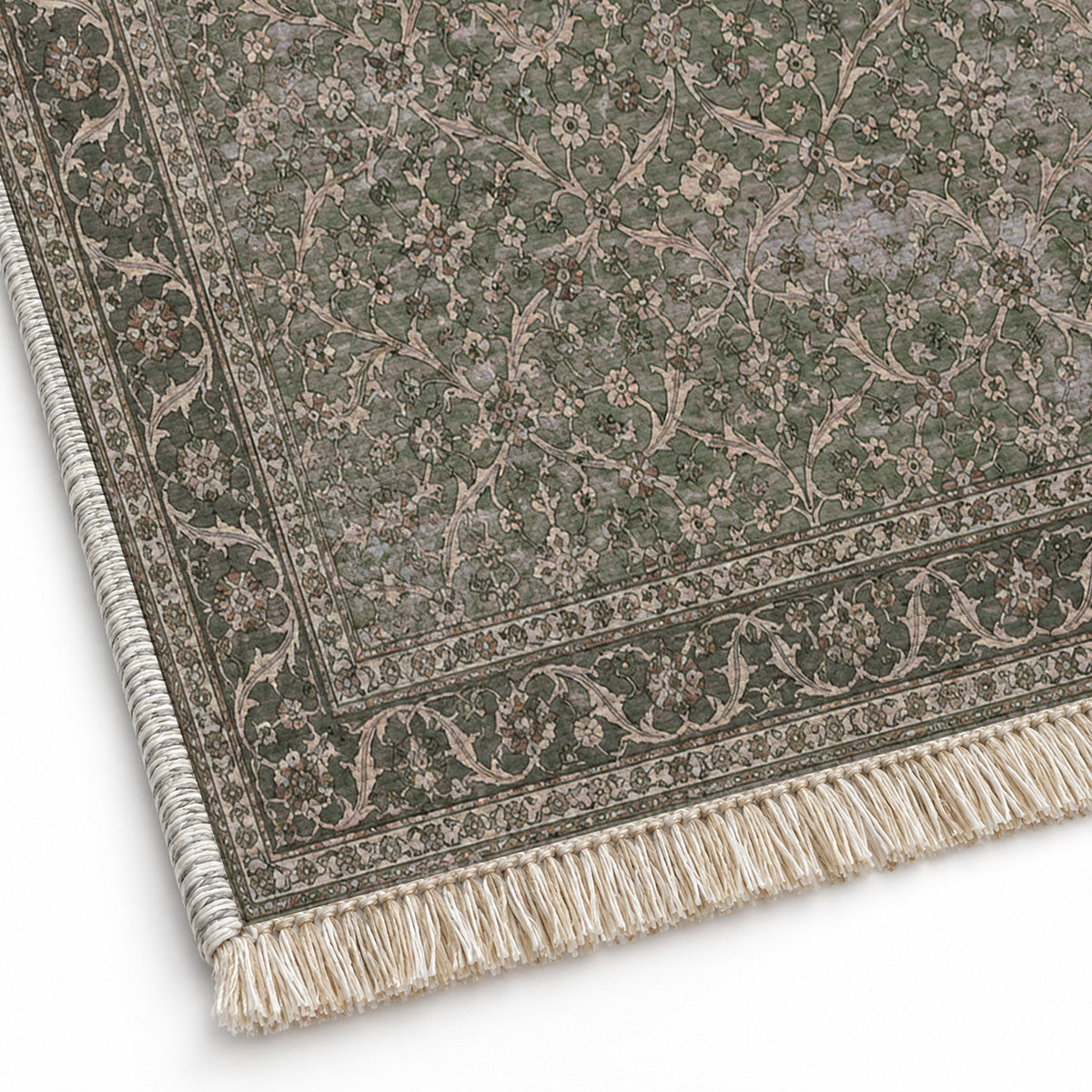 Split Leaf Network Graphite & Linen washable rug close-up of the printed chenille
