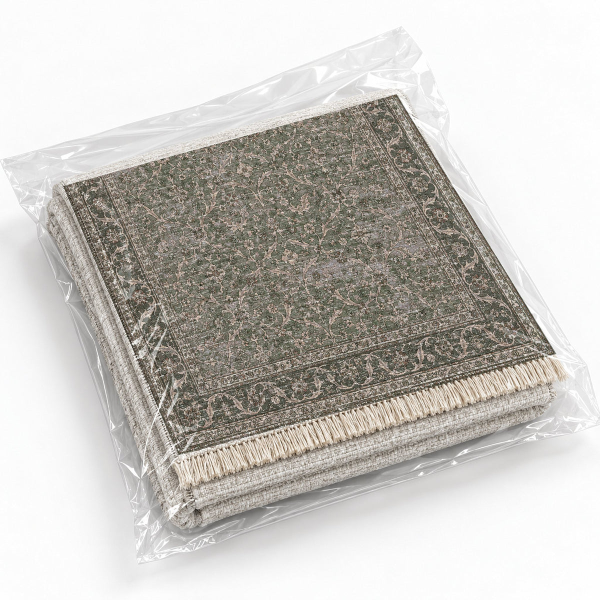 Split Leaf Network Graphite & Linen washable rug rolled and packaged