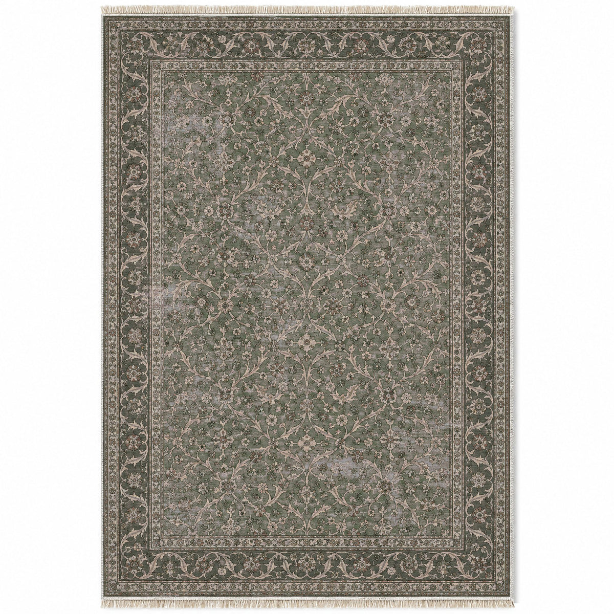 Split Leaf Network Graphite & Linen washable rug top view