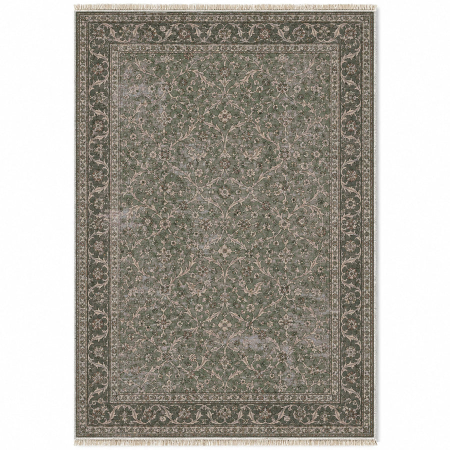 Split Leaf Network Graphite & Linen Ottoman Washable Rug