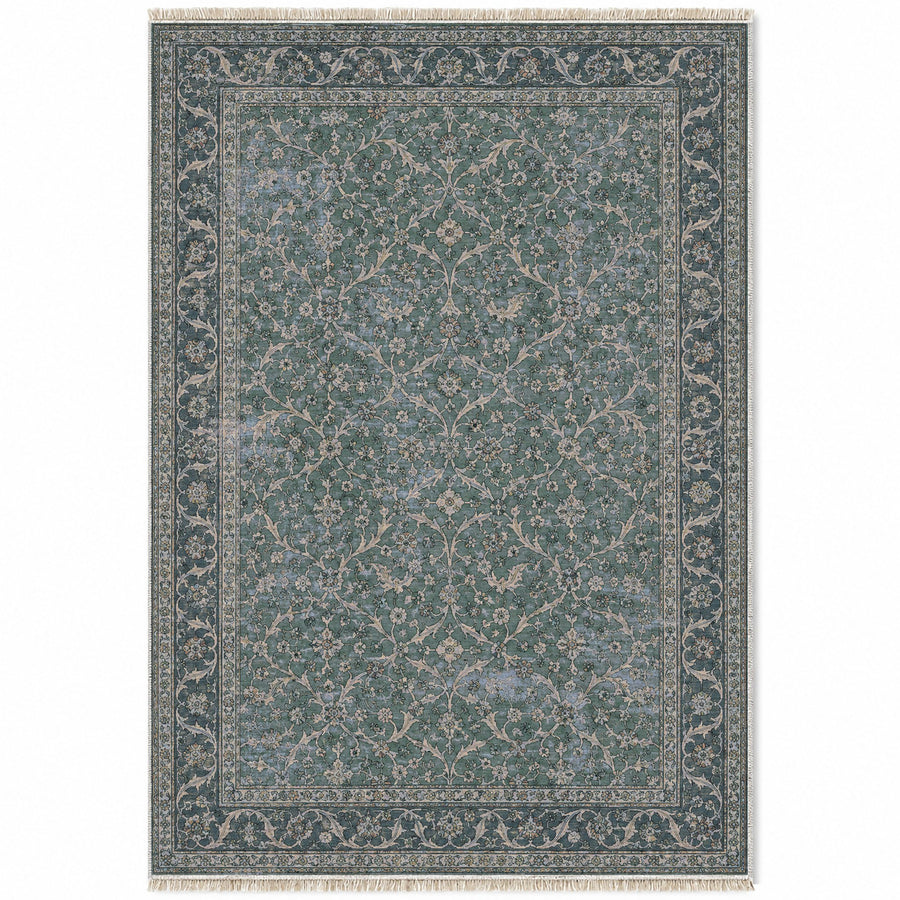 Split Leaf Network Mineral Blue Ottoman Washable Rug