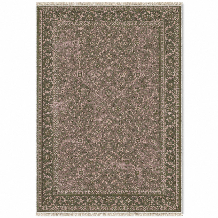 Split Leaf Network Rose & Olive Ottoman Washable Rug