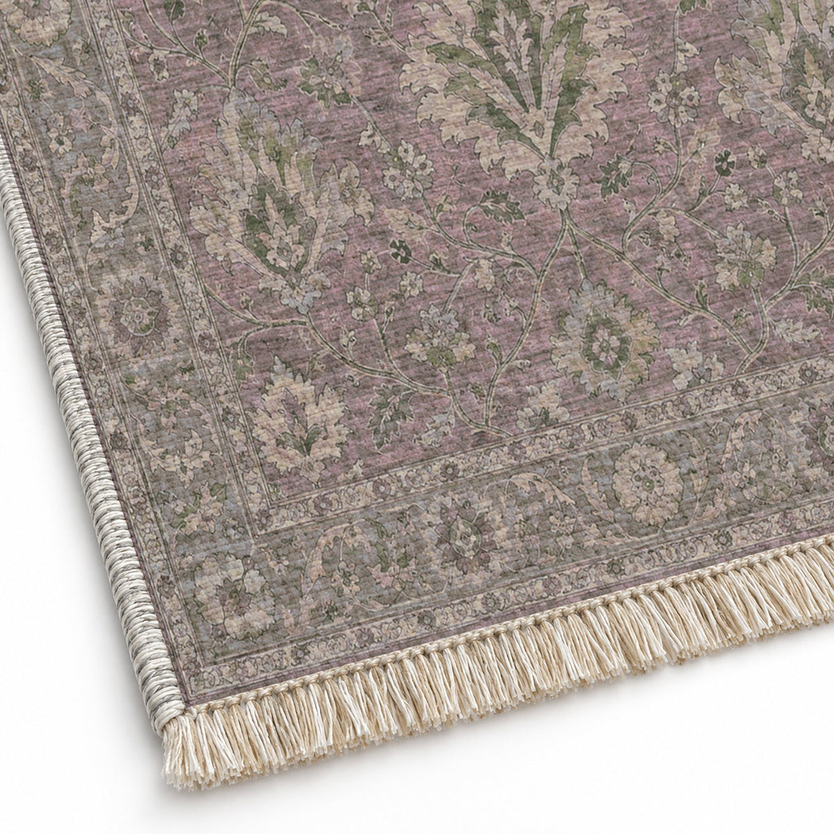 Split Palmette Court Graphite & Linen washable rug close-up of the printed chenille