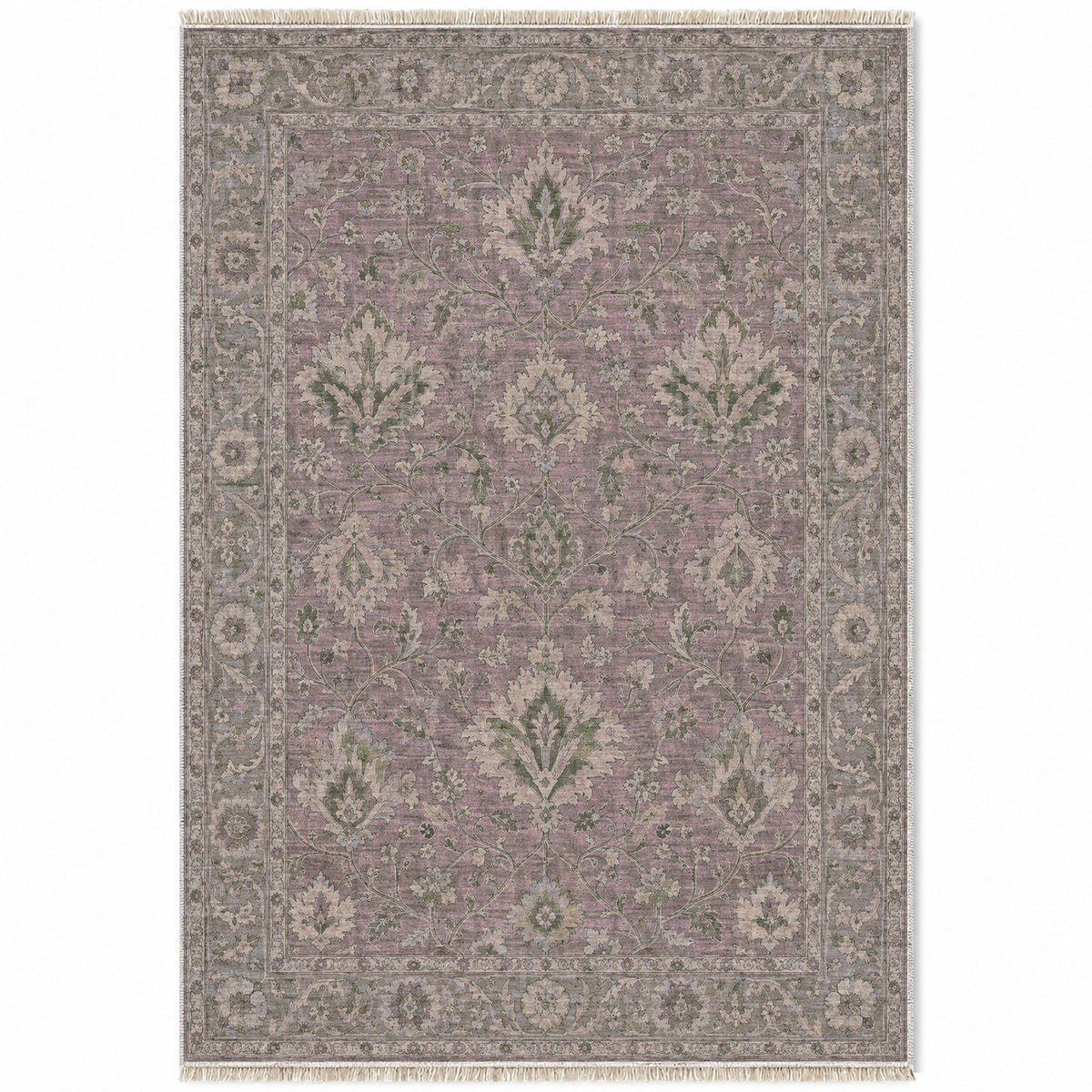 Split Palmette Court Graphite & Linen washable rug top view