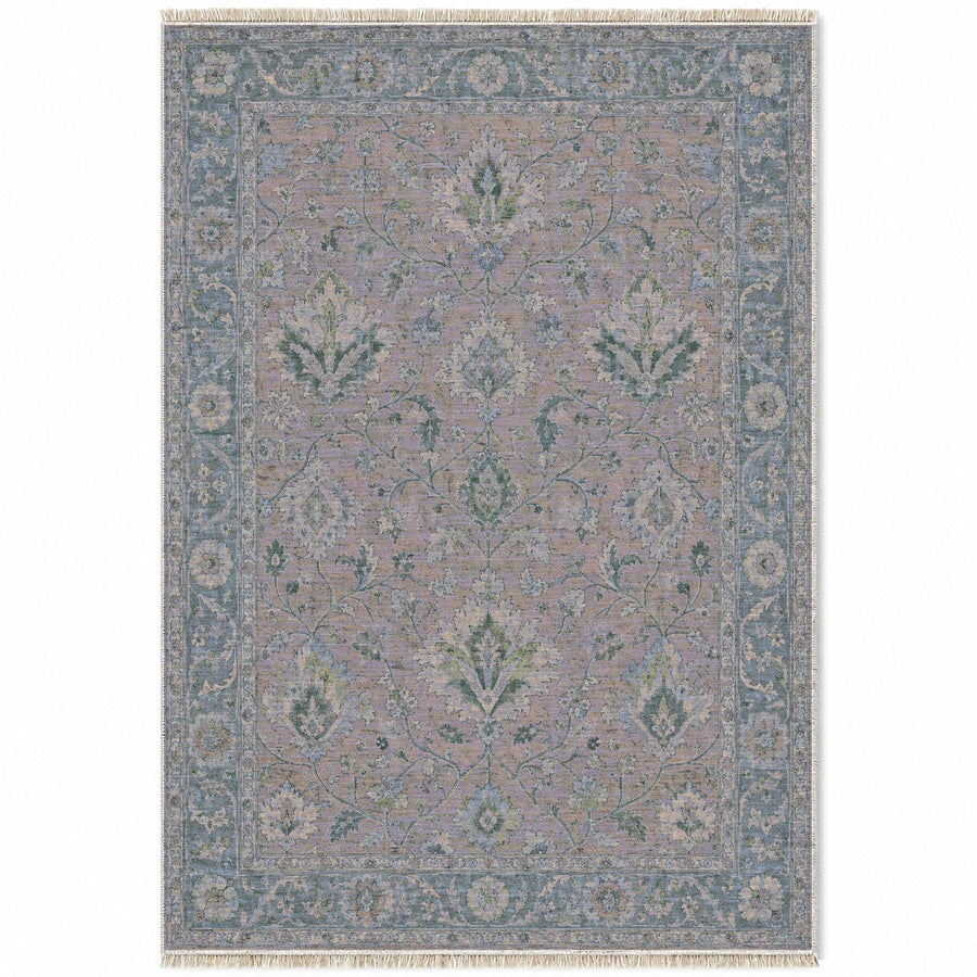 Split Palmette Court Mineral Blue Ushak Washable Rug