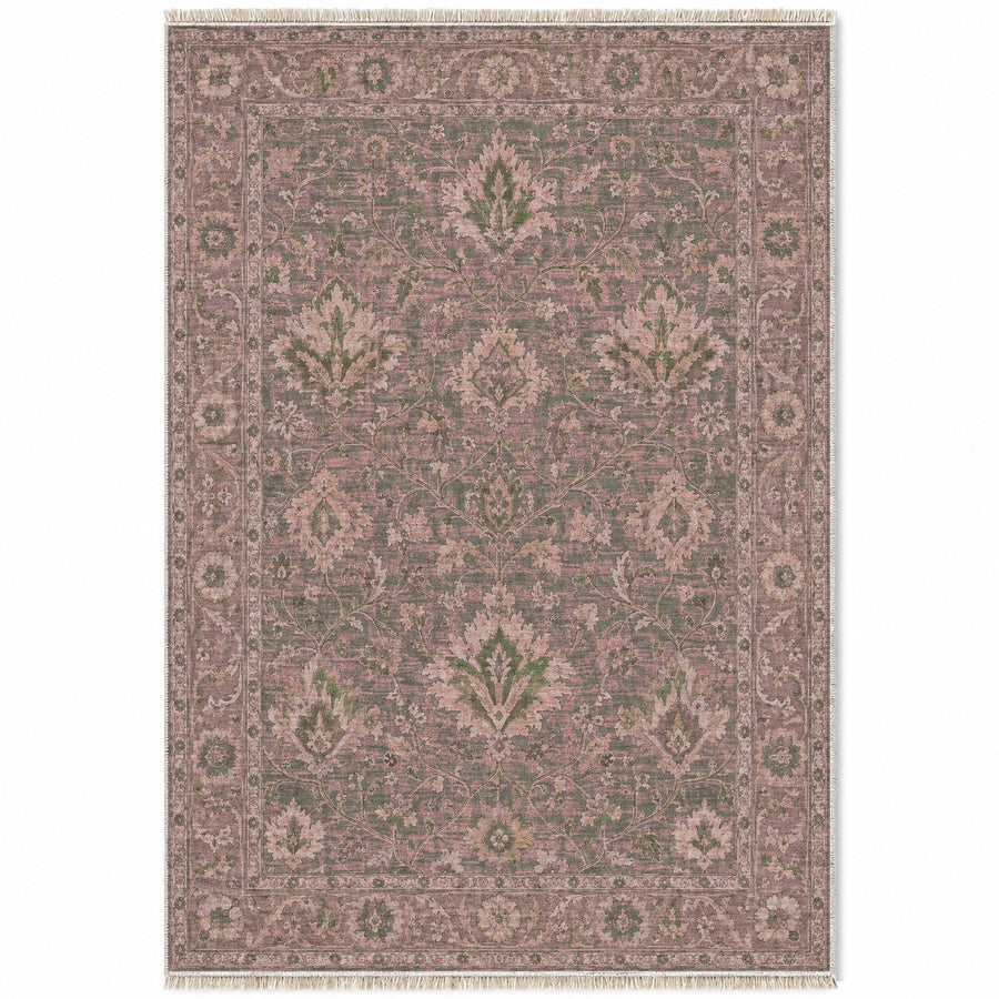 Split Palmette Court Rose & Olive Ushak Washable Rug
