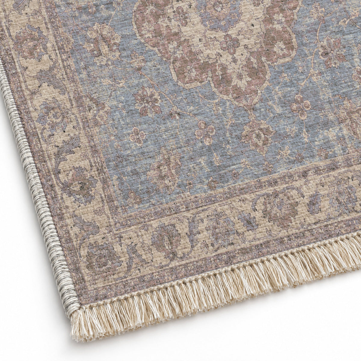 Spotted Medallions Graphite & Linen washable rug close-up of the printed chenille