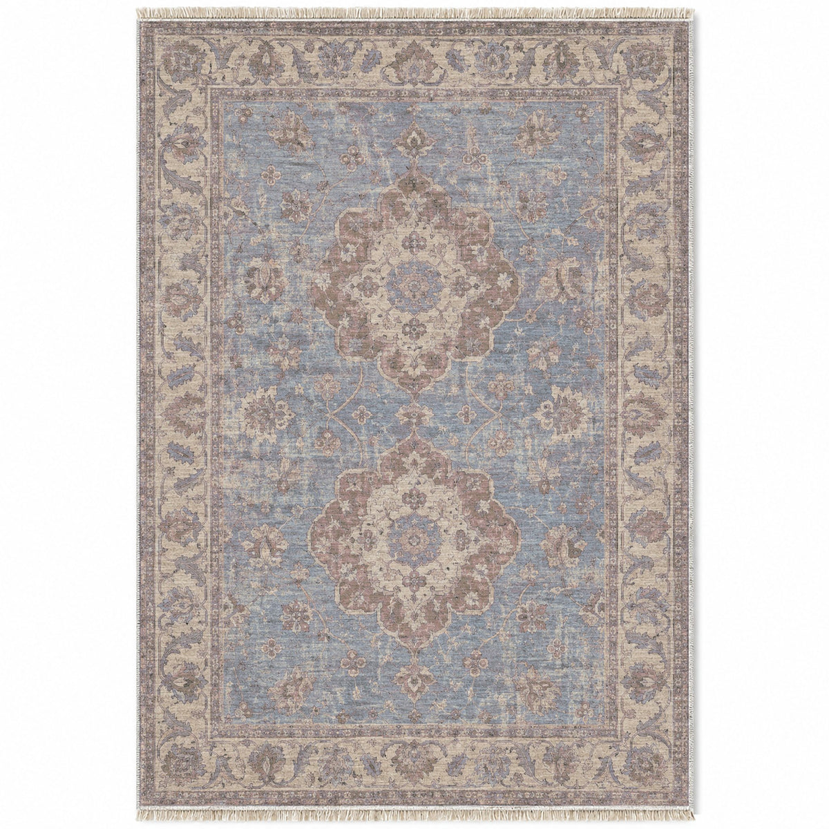 Spotted Medallions Graphite & Linen washable rug top view