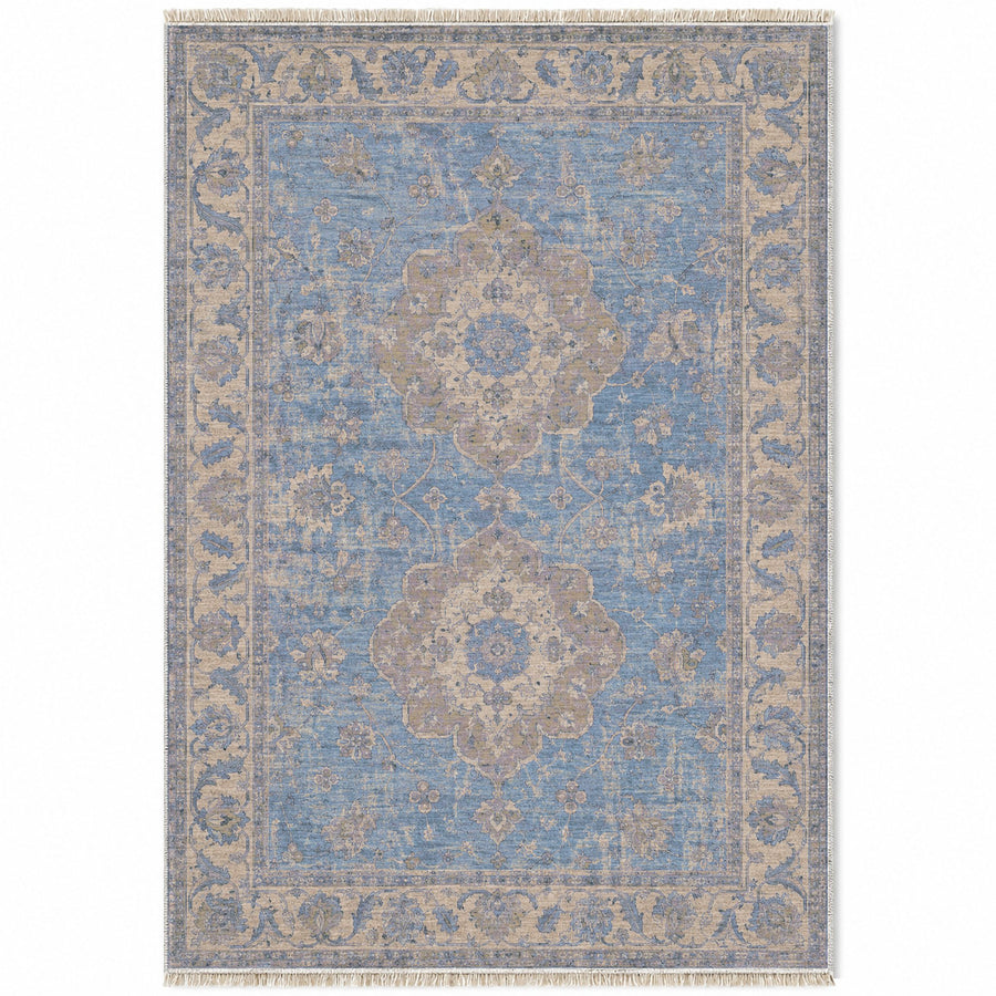 Spotted Medallions Mineral Blue Ushak Washable Rug