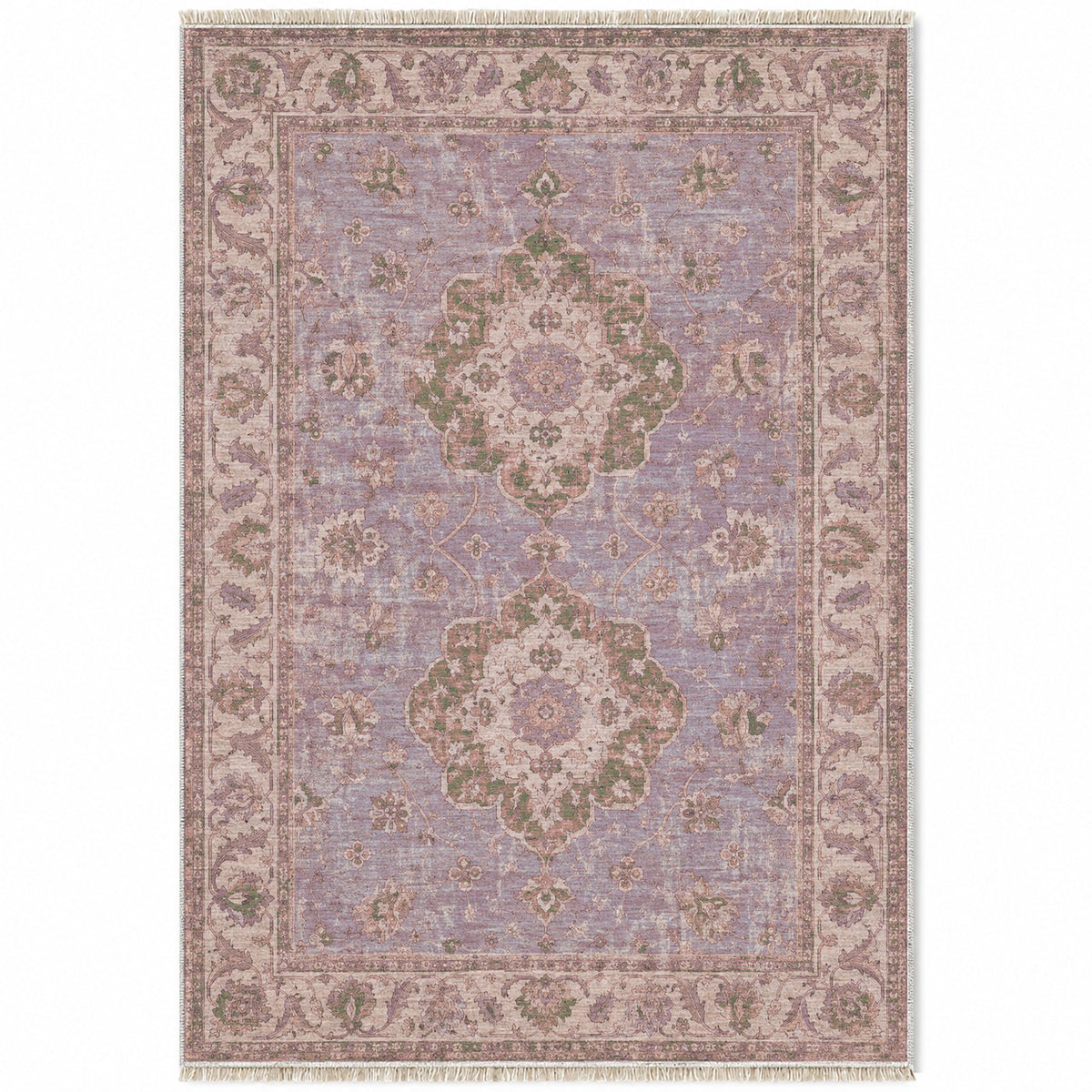 Spotted Medallions Rose & Olive washable rug top view