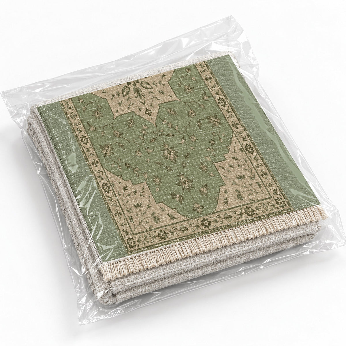 Star Reserve Sage & Oat washable rug rolled and packaged
