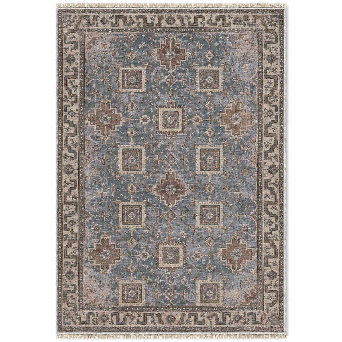 Stepped Cross Graphite & Linen washable rug top view