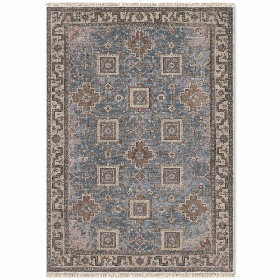 Stepped Cross Graphite & Linen Seljuk Washable Rug