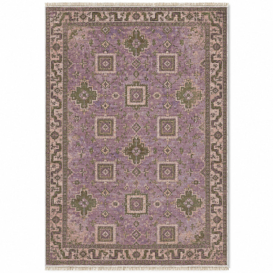 Stepped Cross Rose & Olive Seljuk Washable Rug