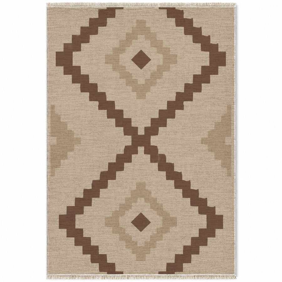 Stepped Diamond Oat & Cocoa Berber Washable Rug