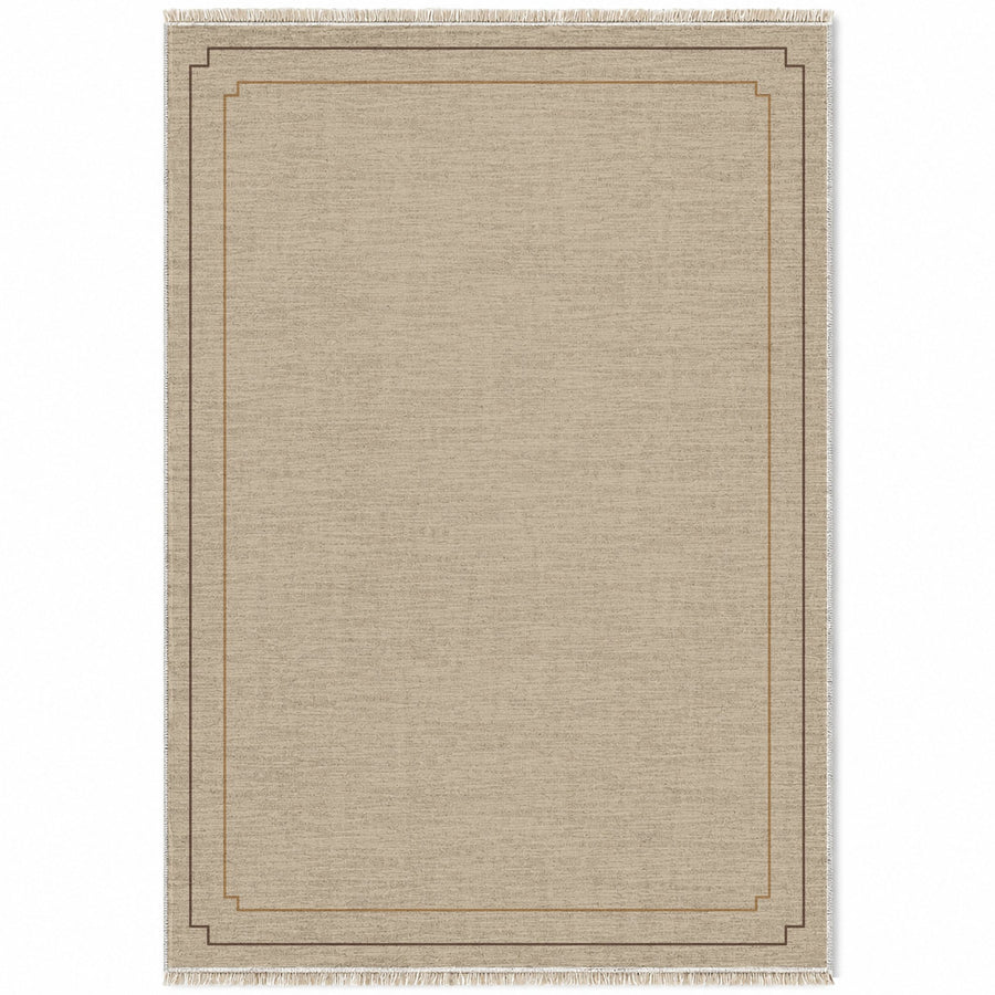 Stepped Frame Oat & Cocoa Bordered Washable Rug