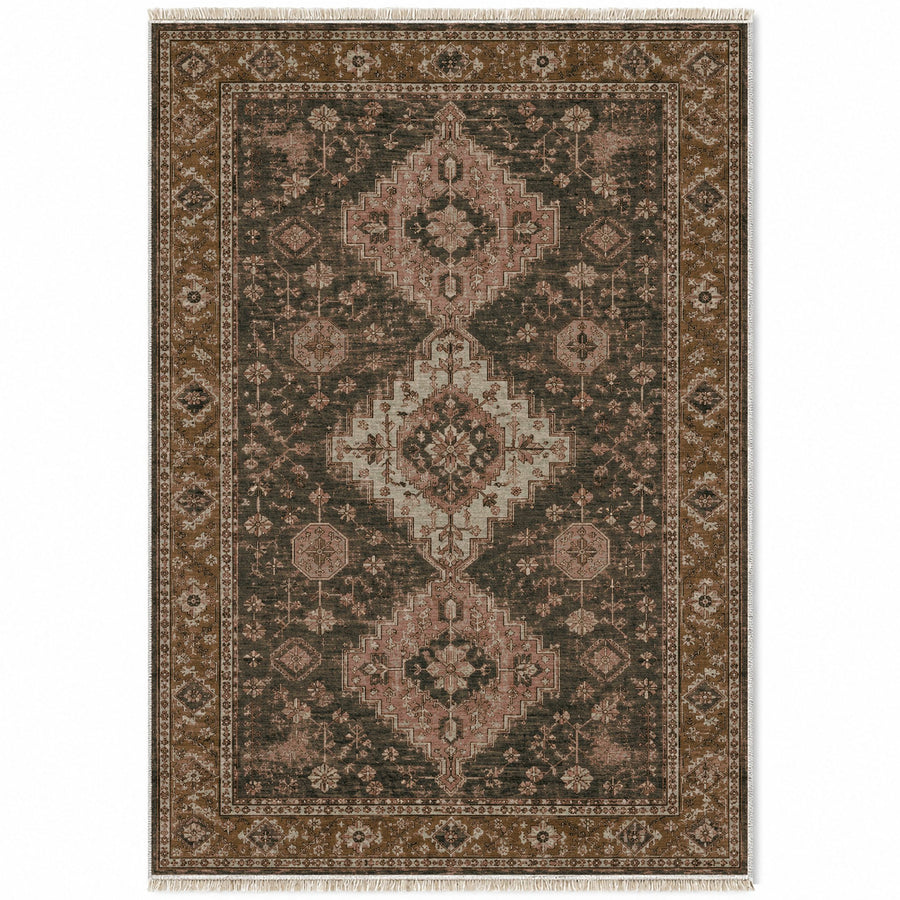 Stepped Medallion Clay & Sage Afghan Washable Rug
