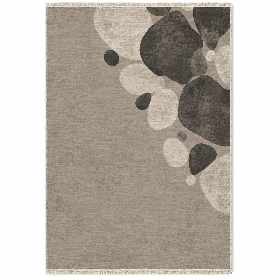 Stone Bloom Greige & Charcoal Abstract Washable Rug