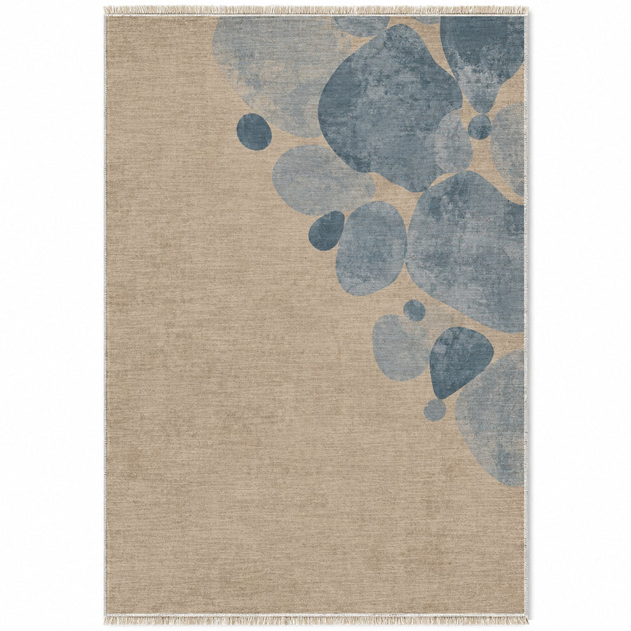 Stone Bloom Oat & Dusty Blue Abstract Washable Rug
