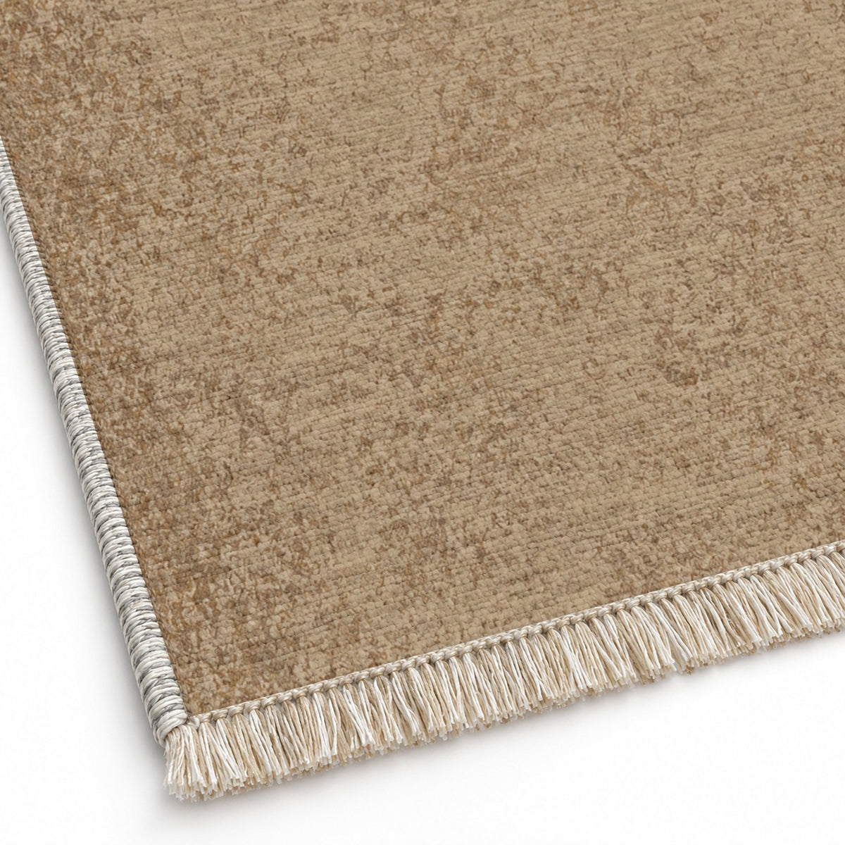 Stone Grain Sand & Taupe washable rug close-up of the printed chenille