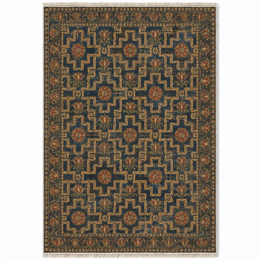 Stone Ribbon Indigo & Rust Persian Washable Rug