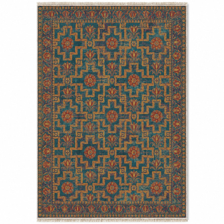 Stone Ribbon Peacock & Ochre Persian Washable Rug