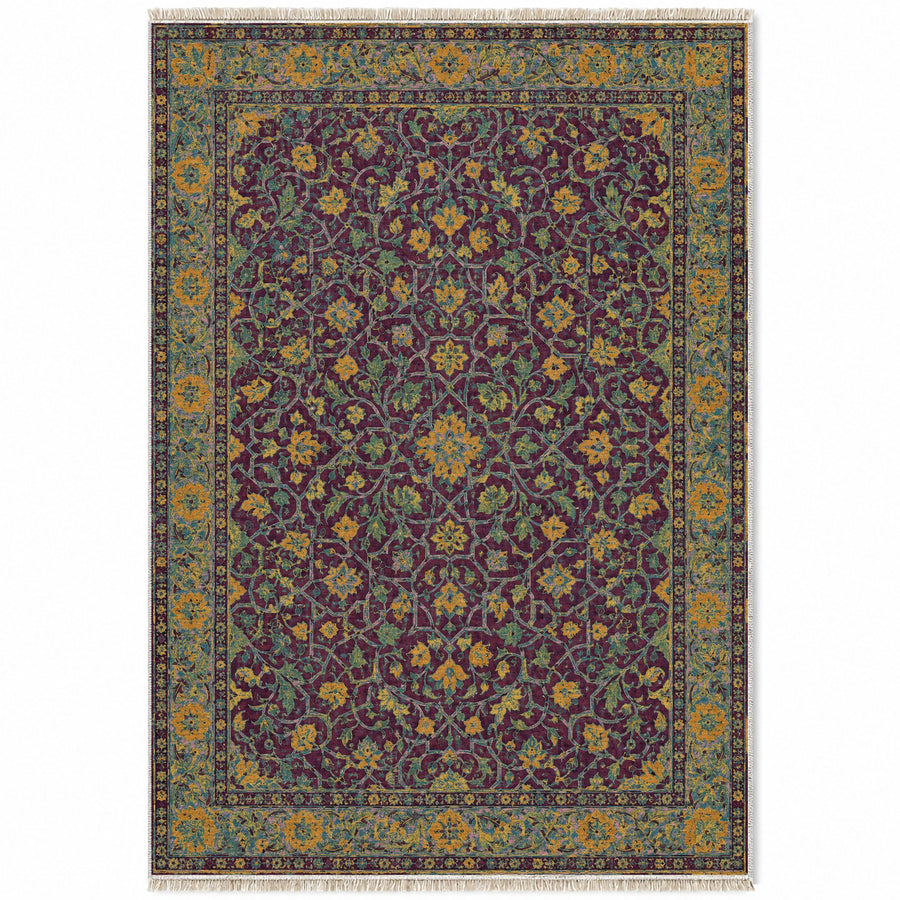 Stucco Lace Burgundy & Teal Moorish Washable Rug