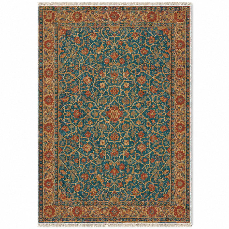 Stucco Lace Peacock & Ochre Moorish Washable Rug