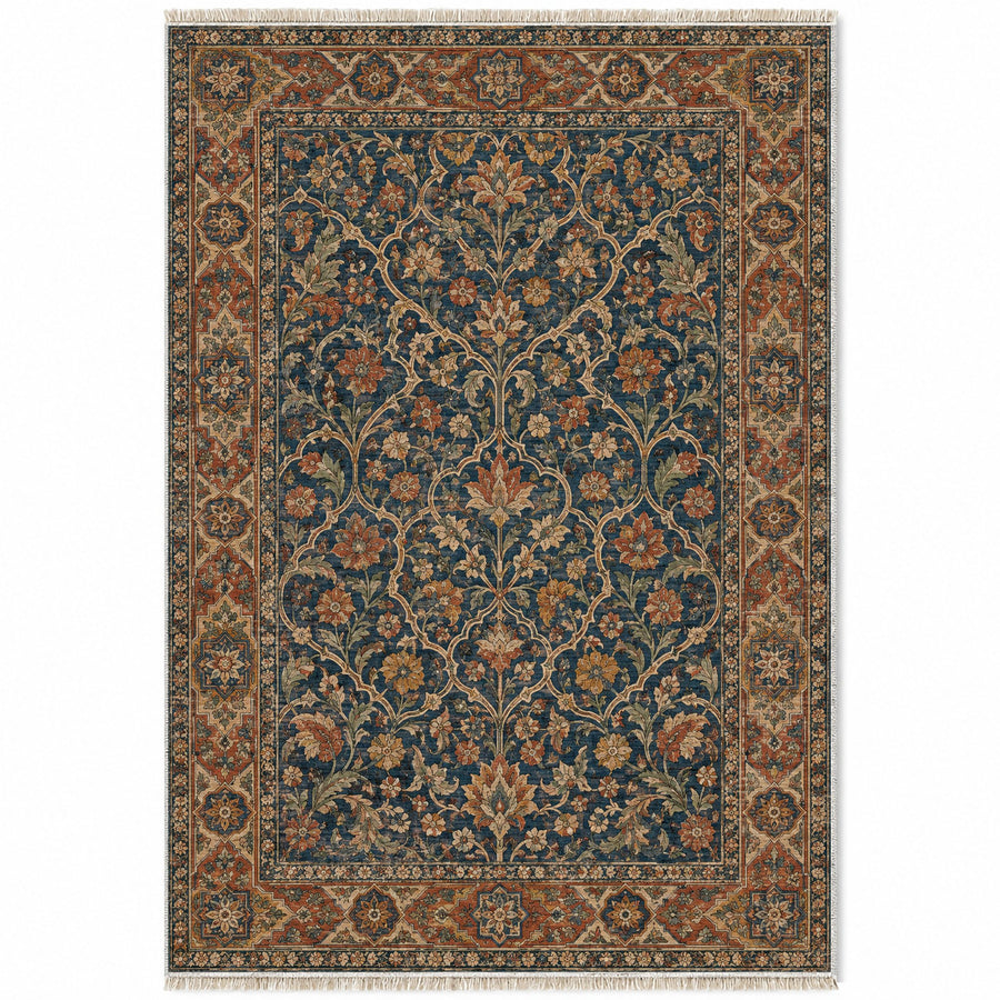 Stucco Orchard Indigo & Rust Moorish Washable Rug
