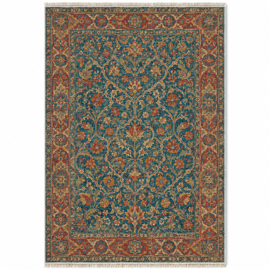 Stucco Orchard Peacock & Ochre Moorish Washable Rug