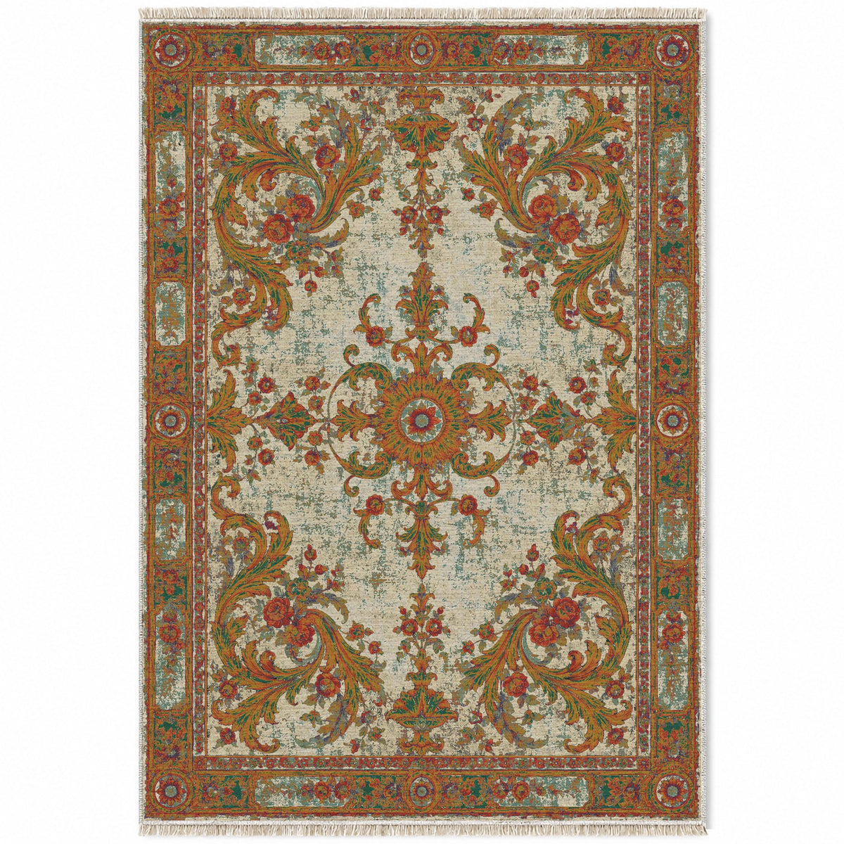 Sun Court Emerald & Terracotta washable rug top view