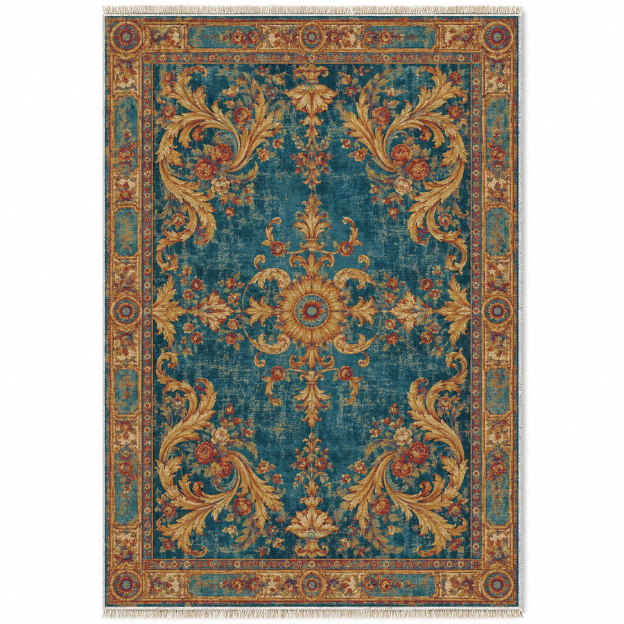 Sun Court Peacock & Ochre French Aubusson Washable Rug