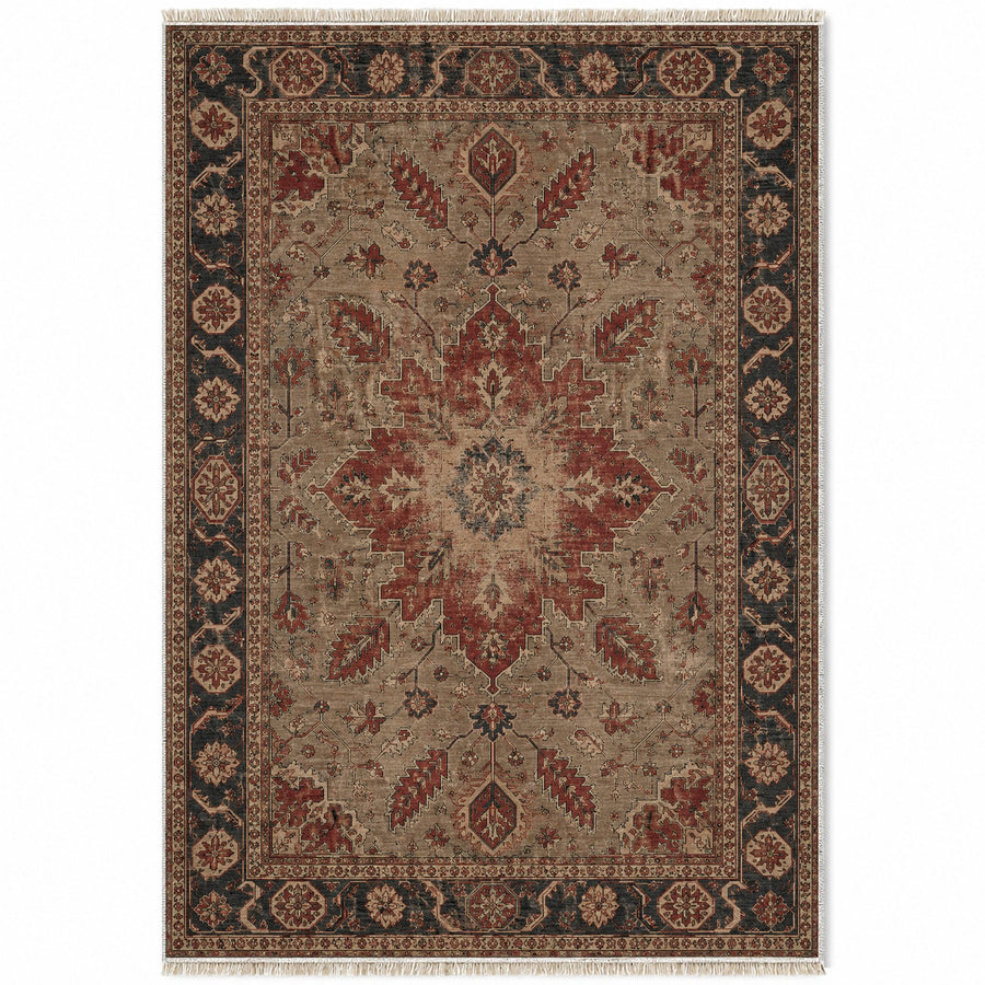 Sunburst Court Brown Caucasian Washable Rug