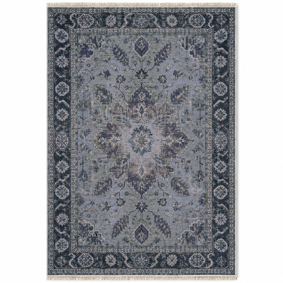 Sunburst Court Mineral Blue Caucasian Washable Rug