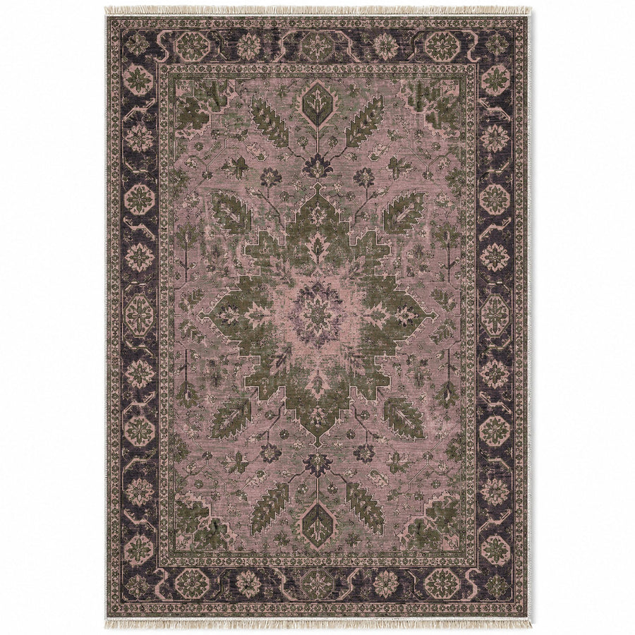 Sunburst Court Rose & Olive Caucasian Washable Rug
