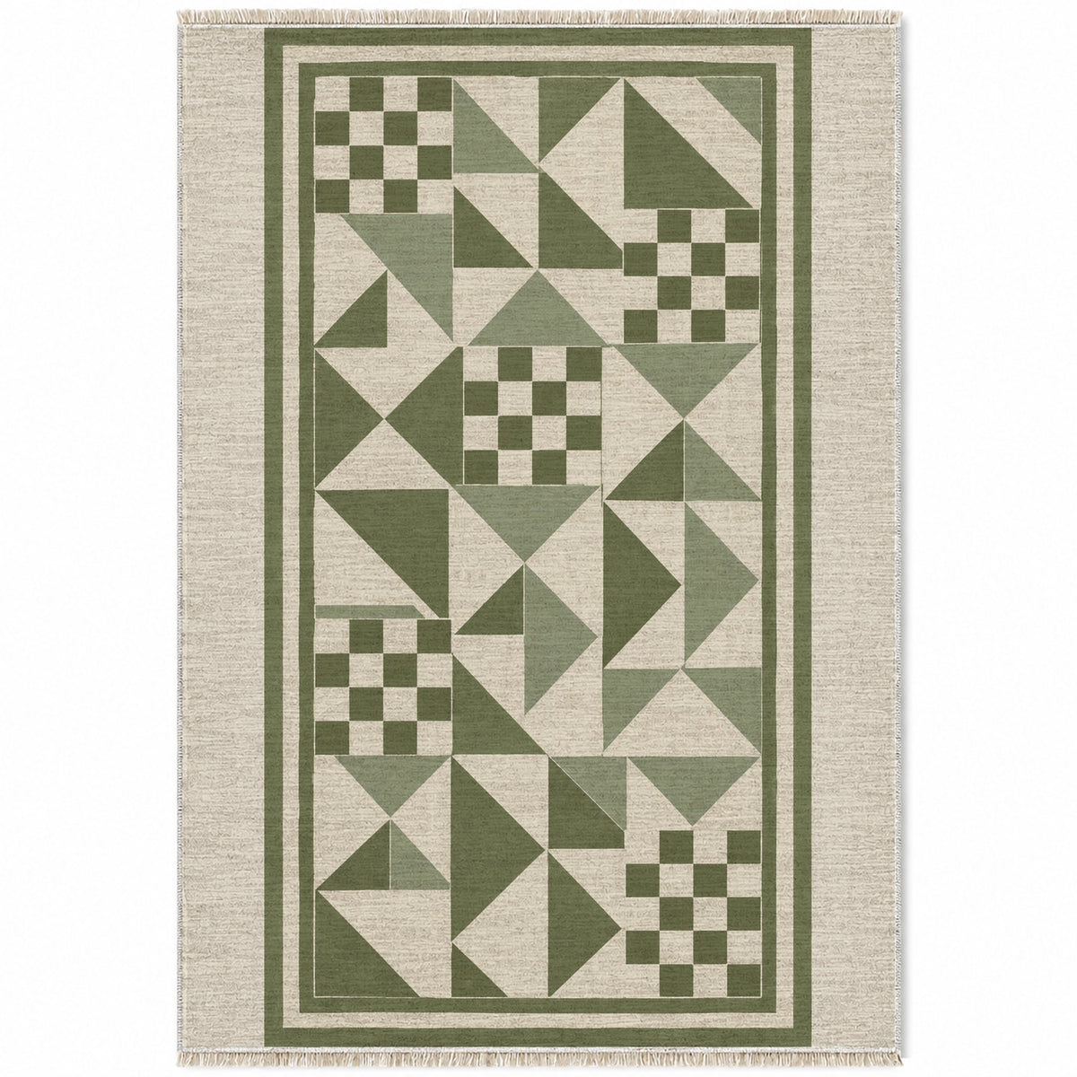 Sunwashed Mosaic Ivory & Olive washable rug top view