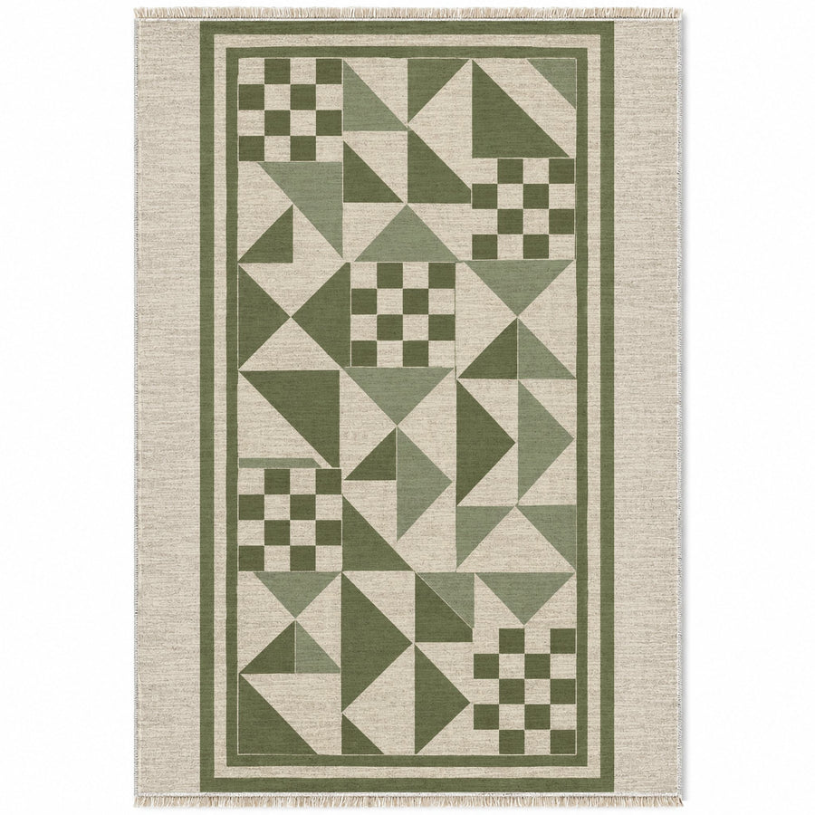 Sunwashed Mosaic Ivory & Olive Mediterranean Washable Rug