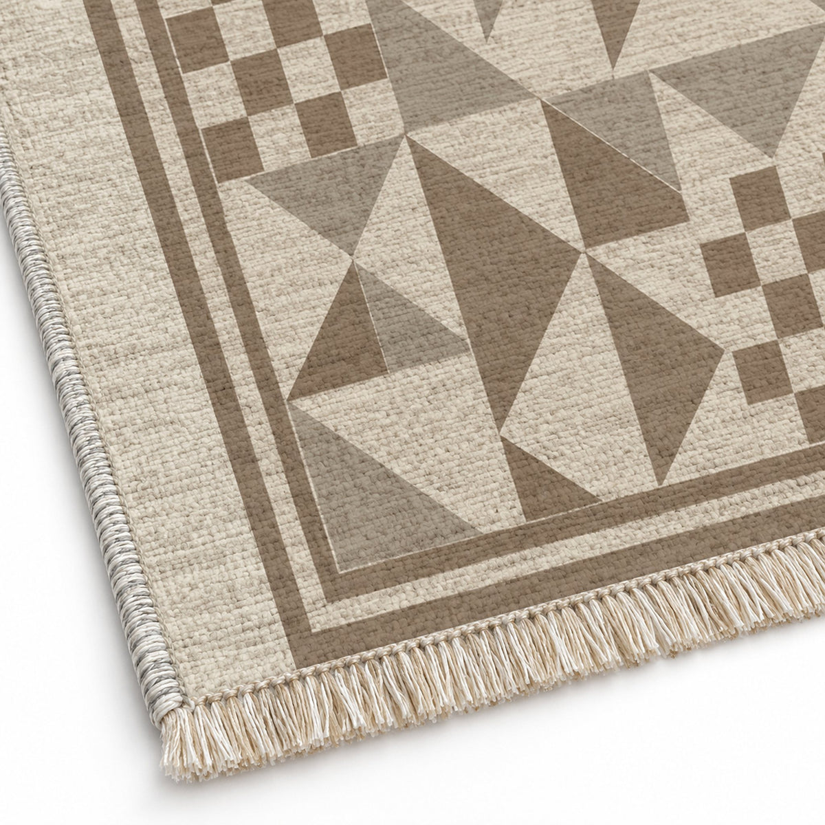 Sunwashed Mosaic Ivory & Taupe washable rug close-up of the printed chenille