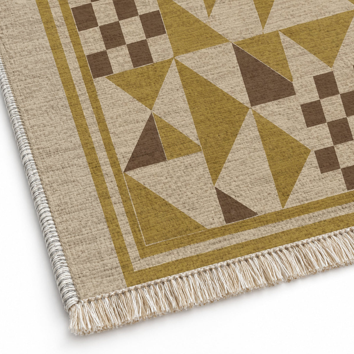 Sunwashed Mosaic Oat & Ochre washable rug close-up of the printed chenille