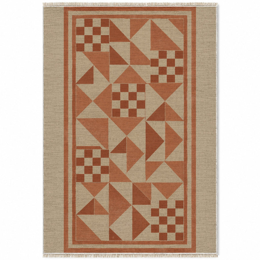 Sunwashed Mosaic Sand & Terracotta Mediterranean Washable Rug