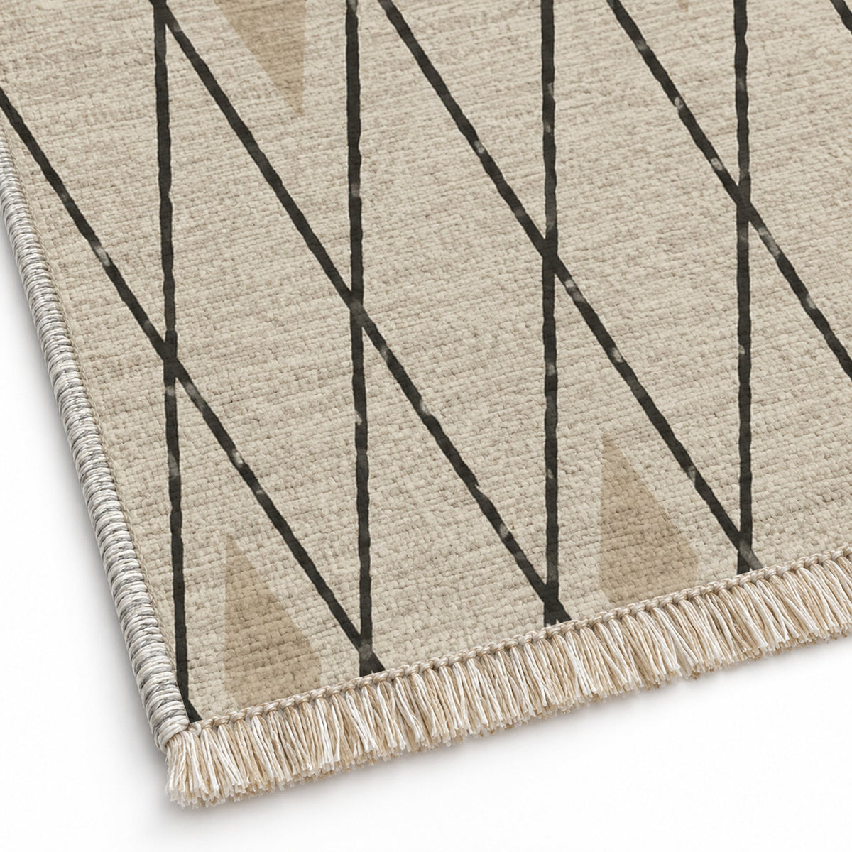 Tall Trellis Ivory & Charcoal washable rug close-up of the printed chenille