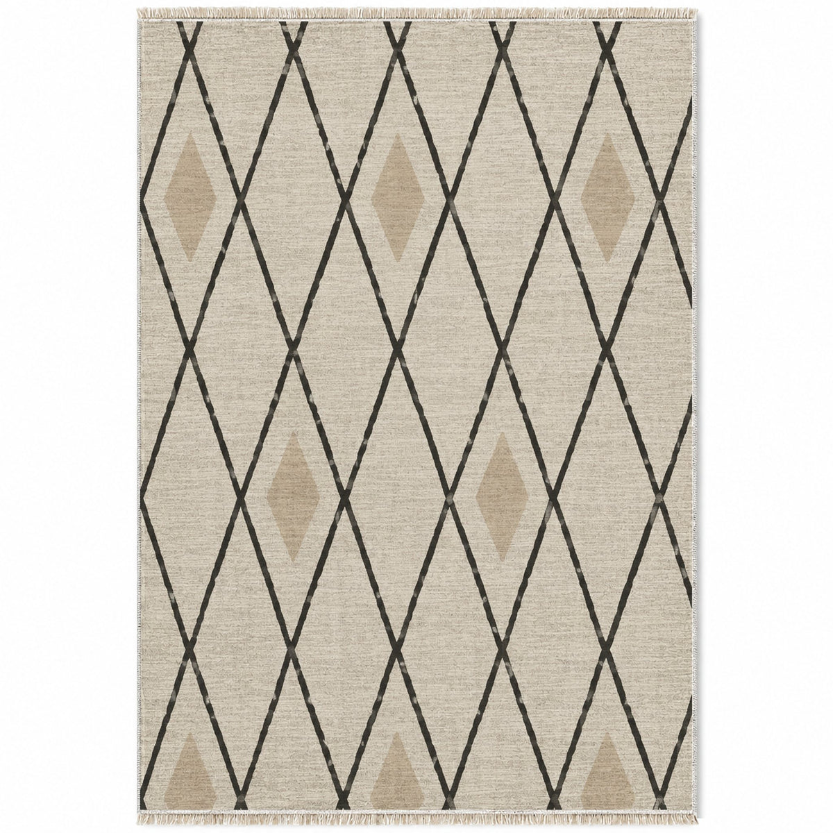 Tall Trellis Ivory & Charcoal washable rug top view