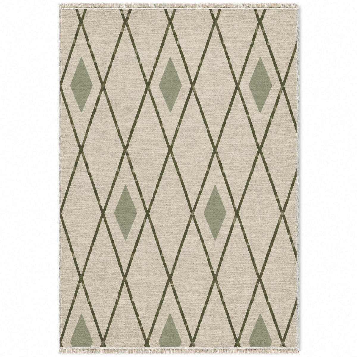 Tall Trellis Ivory & Olive washable rug top view
