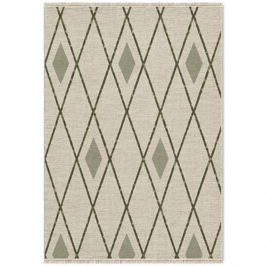Tall Trellis Ivory & Olive Berber Washable Rug