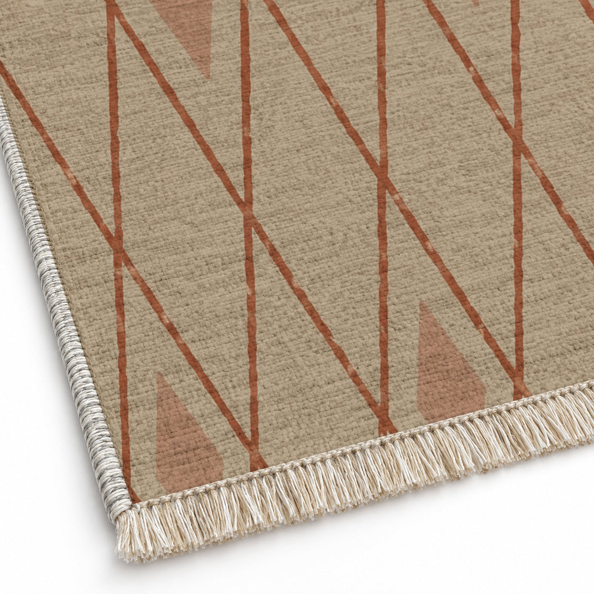 Tall Trellis Sand & Terracotta washable rug close-up of the printed chenille